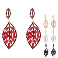 Tibetan Style Drop Earrings, Leaf, plated, for woman & with rhinestone, more colors for choice, nickel, lead & cadmium free, 26x68mm, Sold By Pair