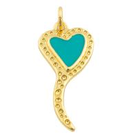 Brass Jewelry Pendants, Heart, gold color plated, fashion jewelry & DIY & enamel, mixed colors, nickel, lead & cadmium free, 21x9x2mm, Sold By PC