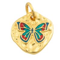 Brass Jewelry Pendants Butterfly gold color plated fashion jewelry & DIY & enamel mixed colors nickel lead & cadmium free Sold By PC