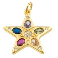 Rhinestone Brass Pendants, with Glass Rhinestone, Star, gold color plated, fashion jewelry & DIY & with rhinestone, mixed colors, nickel, lead & cadmium free, 22x20x2mm, Sold By PC