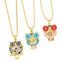 Cubic Zircon Micro Pave Brass Necklace Owl plated fashion jewelry & micro pave cubic zirconia & enamel nickel lead & cadmium free Length 43 cm Sold By PC