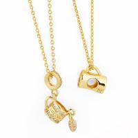 Cubic Zircon Micro Pave Brass Necklace, with 5cm extender chain, Cup, plated, fashion jewelry & different designs for choice & micro pave cubic zirconia & enamel, golden, nickel, lead & cadmium free, Length:45 cm, Sold By PC