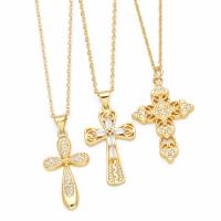 Cubic Zircon Micro Pave Brass Necklace, with 5cm extender chain, Cross, plated, fashion jewelry & different designs for choice & micro pave cubic zirconia, golden, nickel, lead & cadmium free, 36x17mm, Length:45 cm, Sold By PC