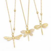 Cubic Zircon Micro Pave Brass Necklace with 5cm extender chain Dragonfly plated fashion jewelry & micro pave cubic zirconia golden nickel lead & cadmium free Length 45 cm Sold By PC