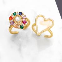 Cubic Zirconia Micro Pave Brass Ring plated fashion jewelry & micro pave cubic zirconia & enamel nickel lead & cadmium free Inner Approx 17mm Sold By PC