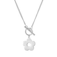 Titanium Steel Necklace, Flower, polished, Twisted Piece Chain & for woman & hollow, original color, Length:Approx 23.4 Inch, Sold By PC