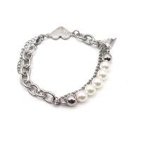 Titanium Steel Bracelet & Bangle with Plastic Pearl Heart fashion jewelry & Unisex original color Length Approx 7.9 Inch Sold By PC