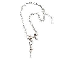 Titanstahl Halskette, mit Zinklegierung Anhänger, mit Verlängerungskettchen von 2.75inch, Rose, für Frau & mit Strass, originale Farbe, Länge:ca. 17.5 ZollInch, verkauft von PC