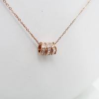 Titanium Steel Necklace with 2inch extender chain Donut rose gold color plated micro pave cubic zirconia & for woman Length Approx 15.7 Inch Sold By PC