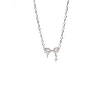 Titanium Steel Necklace, with 2inch extender chain, Bowknot, cross chain & for woman & with rhinestone, original color, Length:Approx 16.5 Inch, Sold By PC