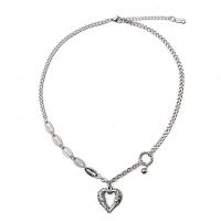 304 Stainless Steel Necklace with zinc alloy pendant with 2inch extender chain Heart fashion jewelry & for woman & hollow original color Length Approx 16.1 Inch Sold By PC