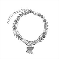 Acier titane bracelet, avec 2inch chaînes de rallonge, papillon, Double couche & pour femme, couleur originale, Longueur:Environ 6.7 pouce, Vendu par PC