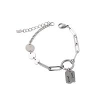Titanium Steel Bracelet, with 2inch extender chain, fashion jewelry & with letter pattern & for woman, original color, Length:Approx 6.7 Inch, Sold By PC