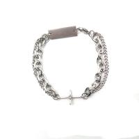 Titanium Steel Bracelet, Double Layer & Unisex & with rhinestone, original color, Length:Approx 7.9 Inch, Sold By PC