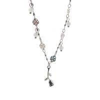 Titanstahl Halskette, mit Harz, mit Verlängerungskettchen von 2inch, Rose, für Frau & hohl, originale Farbe, Länge:ca. 15.7 ZollInch, verkauft von PC