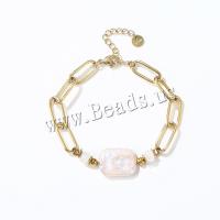 Stainless Steel Jewelry Bracelet, 304 Stainless Steel, with Freshwater Pearl, with 4cm extender chain, Vacuum Ion Plating, fashion jewelry & polished & for woman, more colors for choice, Length:17 cm, Sold By PC
