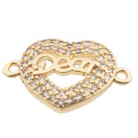 Cubic Zirconia Micro Pave Brass Connector, Heart, high quality gold color plated, DIY & micro pave cubic zirconia, nickel, lead & cadmium free, 18x12x3mm, Hole:Approx 2mm, Approx 20PCs/Lot, Sold By Lot