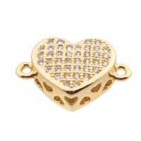 Cubic Zirconia Micro Pave Brass Connector, Heart, high quality gold color plated, DIY & micro pave cubic zirconia, nickel, lead & cadmium free, 14x9x4mm, Hole:Approx 2mm, Approx 20PCs/Lot, Sold By Lot