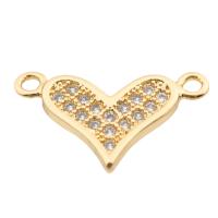 Cubic Zirconia Micro Pave Brass Connector, Heart, high quality gold color plated, DIY & micro pave cubic zirconia, nickel, lead & cadmium free, 15x9x1mm, Hole:Approx 2mm, Approx 20PCs/Lot, Sold By Lot