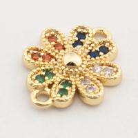 Brass Jewelry Connector, Flower, high quality gold color plated, DIY & micro pave cubic zirconia, nickel, lead & cadmium free, 13x10x2mm, Hole:Approx 2mm, Approx 20PCs/Lot, Sold By Lot