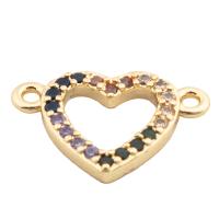 Cubic Zirconia Micro Pave Brass Connector, Heart, high quality gold color plated, DIY & micro pave cubic zirconia, nickel, lead & cadmium free, 14x9x2mm, Hole:Approx 2mm, Approx 20PCs/Lot, Sold By Lot