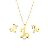 Fashion Stainless Steel Jewelry Sets Stud Earring & necklace 304 Stainless Steel Capricorn polished 2 pieces & fashion jewelry & for woman golden Length Approx 17.72 Inch Sold By Set