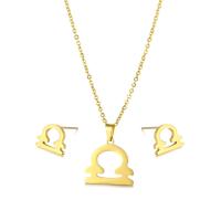 Fashion Stainless Steel Jewelry Sets, Stud Earring & necklace, 304 Stainless Steel, Libra, polished, 2 pieces & fashion jewelry & for woman, golden, Length:17.72 Inch, Sold By Set