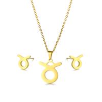 Fashion Stainless Steel Jewelry Sets, Stud Earring & necklace, 304 Stainless Steel, Taurus, polished, 2 pieces & fashion jewelry & for woman, golden, Length:Approx 17.72 Inch, Sold By Set