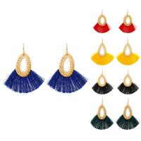 Fashion Fringe Earrings, Bamboo, with Polyester, Fan, for woman, more colors for choice, 81x98mm, Sold By Pair