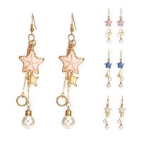 Zinklegierung Ohrringe, mit Kunststoff Perlen, Stern, goldfarben plattiert, für Frau & Emaille, keine, frei von Nickel, Blei & Kadmium, 22x102mm, verkauft von Paar