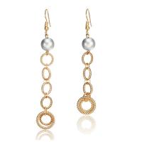 asymmetrische Ohrringe, Zinklegierung, mit Kunststoff Perlen, Kreisring, goldfarben plattiert, für Frau, keine, frei von Nickel, Blei & Kadmium, 13x78mm, verkauft von Paar