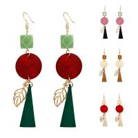 Wood Earring, with Tibetan Style, Geometrical Pattern, gold color plated, for woman, more colors for choice, 25x102mm, Sold By Pair