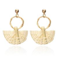 Earring Jewelry, Bamboo, with Tibetan Style, Fan, gold color plated, for woman, 41x61mm, Sold By Pair