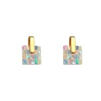 Brass Stud Earring with Shell Square gold color plated for woman nickel lead & cadmium free 25mm Sold By Pair