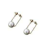 Messing Tropfen Ohrringe, mit Kunststoff Perlen, rund, plattiert, für Frau, keine, frei von Nickel, Blei & Kadmium, 12x35mm, verkauft von Paar