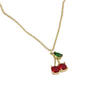 Cubic Zircon Micro Pave Brass Necklace with 6cm extender chain Cherry gold color plated micro pave cubic zirconia & for woman nickel lead & cadmium free Length Approx 45 cm Sold By PC