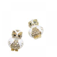 Brass Stud Earring, Owl, gold color plated, micro pave cubic zirconia & for woman & enamel, nickel, lead & cadmium free, 10x20mm, Sold By Pair