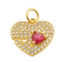 Rhinestone Brass Pendants, with Glass Rhinestone, Heart, gold color plated, fashion jewelry & DIY & with rhinestone, mixed colors, nickel, lead & cadmium free, 14x14x2mm, Sold By PC