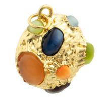 Mässing Smycken Hängen, med Cats Eye, guldfärg pläterade, mode smycken & DIY, blandade färger, nickel, bly och kadmium gratis, 21x19x2mm, Säljs av PC