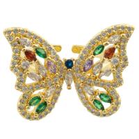 Cubic Zirconia Micro Pave Brass Ring Butterfly gold color plated fashion jewelry & micro pave cubic zirconia mixed colors nickel lead & cadmium free Sold By PC