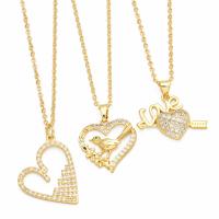 Cubic Zircon Micro Pave Brass Necklace with 5cm extender chain Heart plated fashion jewelry & micro pave cubic zirconia golden nickel lead & cadmium free Length 45 cm Sold By PC