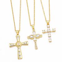 Cubic Zircon Micro Pave Brass Necklace, with 5cm extender chain, Cross, plated, fashion jewelry & different designs for choice & micro pave cubic zirconia, golden, nickel, lead & cadmium free, 39x24mm, Length:45 cm, Sold By PC