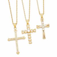 Cubic Zircon Micro Pave Brass Necklace, with 5cm extender chain, Cross, plated, fashion jewelry & different designs for choice & micro pave cubic zirconia, golden, nickel, lead & cadmium free, 42x23mm, Length:45 cm, Sold By PC