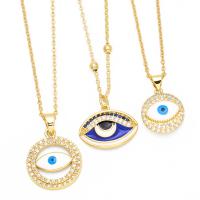 Evil Eye Jewelry Necklace, Brass, with 5cm extender chain, plated, fashion jewelry & different designs for choice & micro pave cubic zirconia, golden, nickel, lead & cadmium free, Length:45 cm, Sold By PC