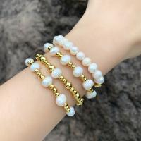Brass Bracelet & Bangle with Plastic Pearl plated fashion jewelry golden nickel lead & cadmium free Length 18 cm Sold By PC