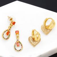 Brass Drop Earring plated fashion jewelry  & micro pave cubic zirconia golden nickel lead & cadmium free Sold By Pair