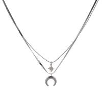 Titanium Steel Necklace, with 2inch extender chain, Moon, Double Layer & Unisex & snake chain, original color, Length:Approx 14.2 Inch, Approx 15 Inch, Sold By PC