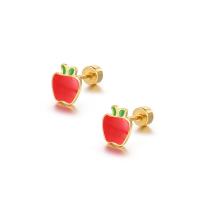 Titanium Steel Stud Earring, Apple, Vacuum Ion Plating, for woman & enamel, more colors for choice, 6.90x7.90mm, Sold By PC