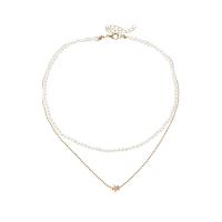 Mode-Multi-Layer-Halskette, Zinklegierung, mit Kunststoff Perlen, mit Verlängerungskettchen von 5.5cm, goldfarben plattiert, Doppelschicht & Modeschmuck & für Frau, zwei verschiedenfarbige, Länge:38.8 cm, verkauft von PC