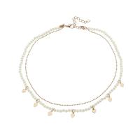 Mode-Multi-Layer-Halskette, Zinklegierung, mit Kunststoff Perlen, mit Verlängerungskettchen von 5cm, goldfarben plattiert, Doppelschicht & Modeschmuck & für Frau, zwei verschiedenfarbige, verkauft per 40.5 cm Strang